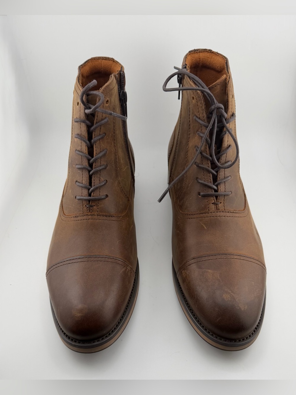 Adams Brown Leather Chukka Lace-Up Boots with Side Zip. Size 8M
